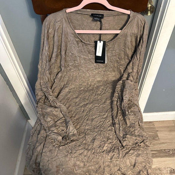 Luukaa Dresses & Skirts - Luukaa Tan Ruched Long Sleeve Dress